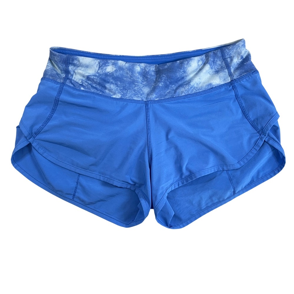 Lululemon Speed Lined Running Shorts Womens 4 Pipe Dream Blue Tidal Clouds Ultra